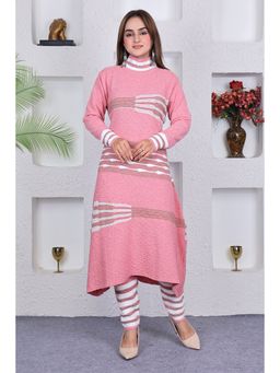 KNITZY - Women Pink Stripes Woven Kurta with Pant