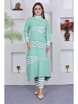 KNITZY - Women Green Stripes Woven Kurta with Pant