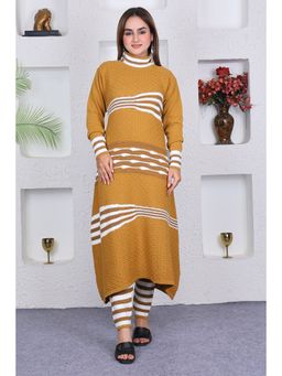 KNITZY - Women Mustard Stripes Woven Kurta with Pant