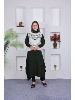 KNITZY - Women Green Floral Woven Kurta with Pant