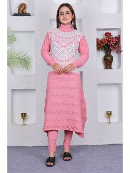 KNITZY - Women Pink Floral Woven Kurta with Pant