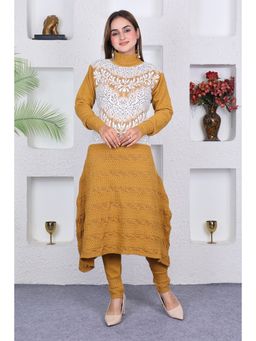 KNITZY - Women Mustard Floral Woven Kurta with Pant