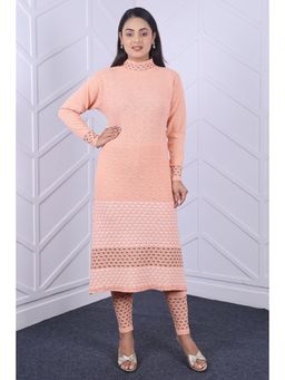 KNITZY - Women Peach Self Design Woven Kurta with Pant