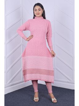 KNITZY - Women Pink Self Design Woven Kurta with Pant