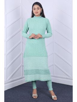 KNITZY - Women Green Self Design Woven Kurta with Pant
