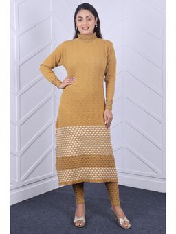 KNITZY - Women Mustard Self Design Woven Kurta with Pant