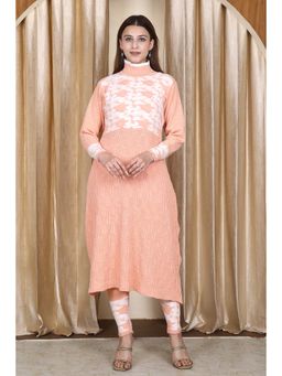 KNITZY - Women Peach Self Design Woven Kurta with Pant