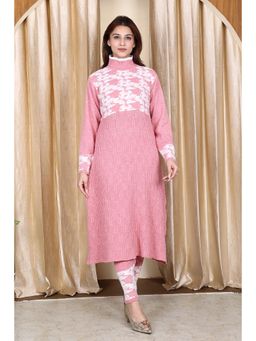 KNITZY - Women Pink Self Design Woven Kurta with Pant