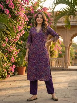 FASHOR - Women Purple Bandhani Printed Kurta with Pant