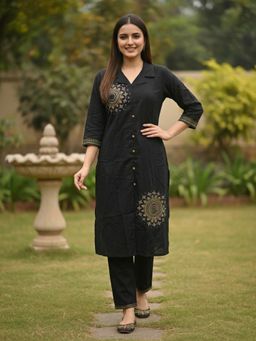 FASHOR - Women Black Embroidered Sequined Work Co-Ord Set