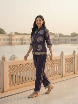 FASHOR - Women Purple Paisley Embroidered Co-Ord Set