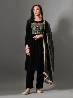 MYSHKA - Women Black Embroidered Sequined Work Kurta with Pant and Dupatta