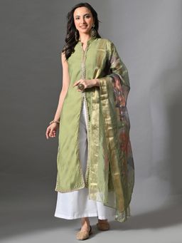 MYSHKA - Women Green Solid Lace Work Kurta with Palazzo and Dupatta