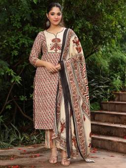 Rain & Rainbow - Women Multi-Color Floral Printed Kurta with Pant and Dupatta
