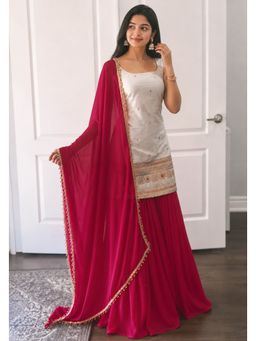 Kedar Fab - Women White Embroidered Sequined Work Kurti with Palazzo and Dupatta