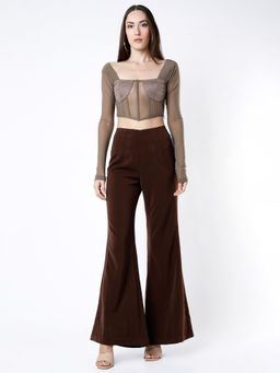 Deme - Build Me Up Buttercup - Brown Net Corset With Micro Bootcut Pants (Set Of 2)