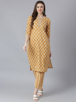 QOMN - Mustard Embroidered Kurta and Palazzo (Set of 2)