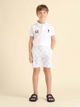 U.S. POLO ASSN. - Kids White Boys Plaid Checked Regular Fit Shorts