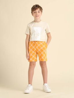 U.S. POLO ASSN. - Kids Orange Boys Plaid Checked Regular Fit Shorts