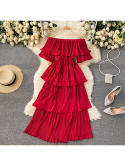 MISS MOSA BY AKANKSHA - Adele Red Statement Tiered Midi Dress