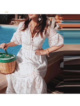 MISS MOSA BY AKANKSHA - Elegant White Jacquard Midi Dress