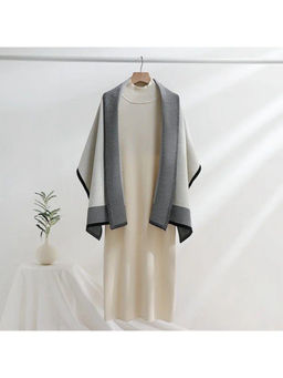 MISS MOSA BY AKANKSHA - Shirley Beige Statement Winter Midi Dress with Stole (Set of 2)