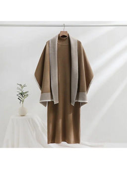 MISS MOSA BY AKANKSHA - Shirley Brown Statement Winter Midi Dress with Stole (Set of 2)