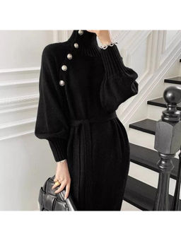 MISS MOSA BY AKANKSHA - Sikura Black Winter Midi Dress