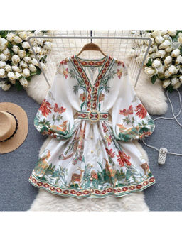 MISS MOSA BY AKANKSHA - Tropical Vintage Mini Dress with Belt (Set of 2)