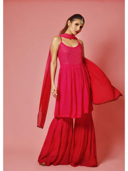 Label Aishwaryrika - LABEL AISHWARYRIKAa Taffy Pink Chikankari & Mukaish (Set of 3)