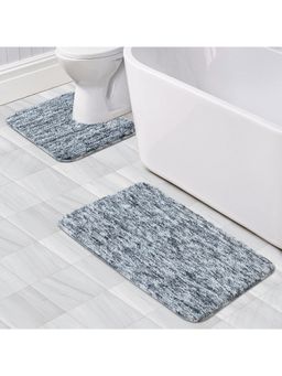 OBSESSIONS - Anti-skid Polyester Bath Mat and Contour Mat, 2Pcs Set, Charcoal