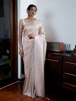 Teejh - Suwarna Beige Soft Silk Saree with Unstitched Blouse