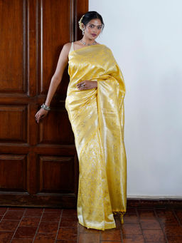 Teejh - Aiassa Yellow Cotton Silk Saree with Unstitched Blouse