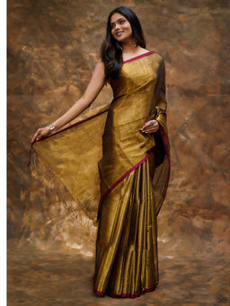 Teejh - Hiraadiya Gold Organic Tissue Silk Saree with Unstitched Blouse