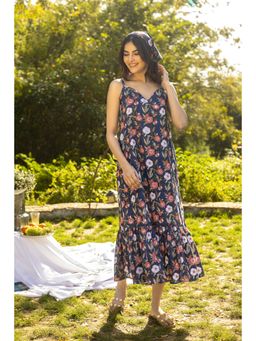 Anuvas - Navy Blue Floral Printed Iris Dress