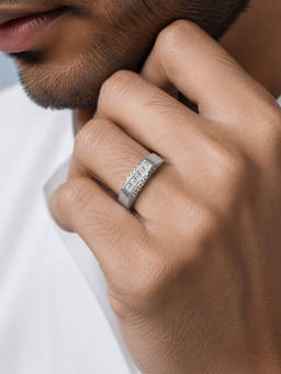 SAMIKA - Men 925 Sterling Silver Cz Bar Adjustable Ring