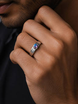 SAMIKA - Men 925 Sterling Silver Blue Sapphire Solitaire Adjustable Ring