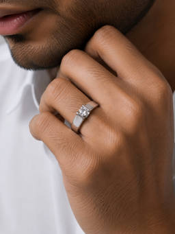 SAMIKA - Men 925 Sterling Silver Round Solitaire Ring
