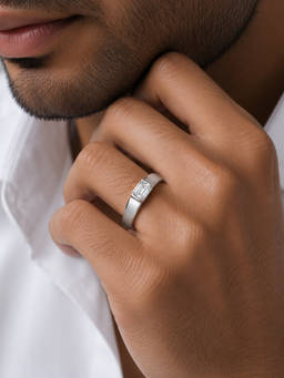 SAMIKA - Men 925 Sterling Silver Emerald Cut Solitaire Ring