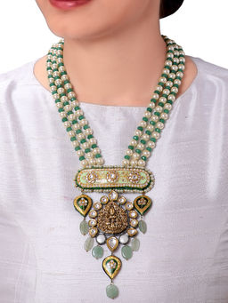 Joules By Radhika - Multi-Color Jade & Antique Gold Goddess Pendant Necklace