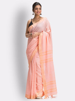 Angoshobha - Salmon Pink Handloom Traditional Cotton Tangail Saree with Unstitched Blouse