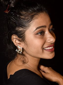 Peach Tassels - Half Moon Shaped Kundan Earrings