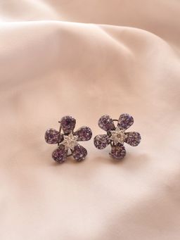 Peach Tassels - Purple Floral Earring In Invisible Setting