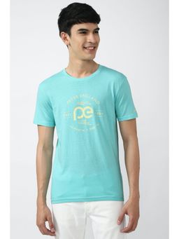 Peter England - Men Blue Print Round Neck T-Shirt