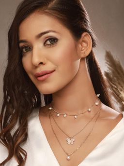 Gahan - Gold-Plated Butterfly & Pearl Hanging Layered Necklace