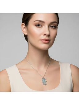 Gahan - Silver Plated Hamza Evil Eye Pendant Chain Necklace for Him & Her