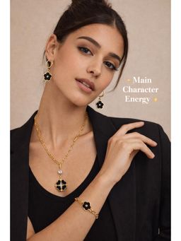 Gahan - Elegant Black Clover Jewellery Set