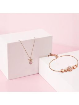 Gahan - Jazz & Sizzle Rose Gold Bow Heart Pendant Necklace with Pink Crystal