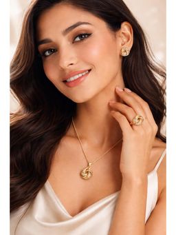 Gahan - Gold Plated Knot Design Pendant Necklace Set with Stud Earrings & Ring