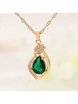 Gahan - Gold Plated Green Teardrop Crystal Pendant Necklace for Women